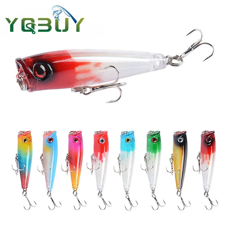 

Fishing 6.5cm/6.6g Popper Lure Topwater Pencil Bass Trout Fishing Bait with Hooks Saltwater Freshwater