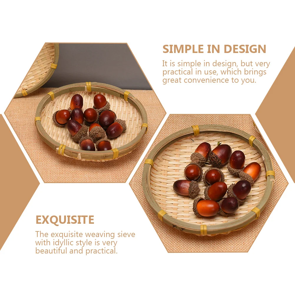 

5pcs Bamboo Basket Handmade Woven Sieve For Fruit Vegetable Storage Drying Tray Multi-Purpose Kitchen Organizer Home Food Trays