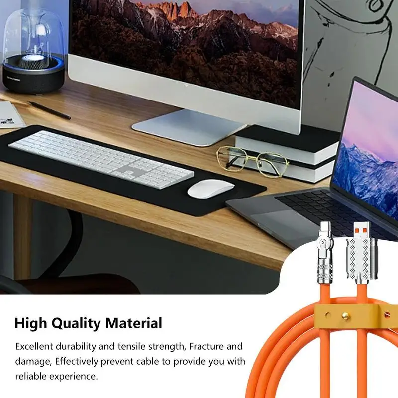 6A 120w USB Type C Cable Bending Resistance 180 Rotatable Fast Charging Bold Lengthened Charge Cord Cell Phone Game Dorm Car