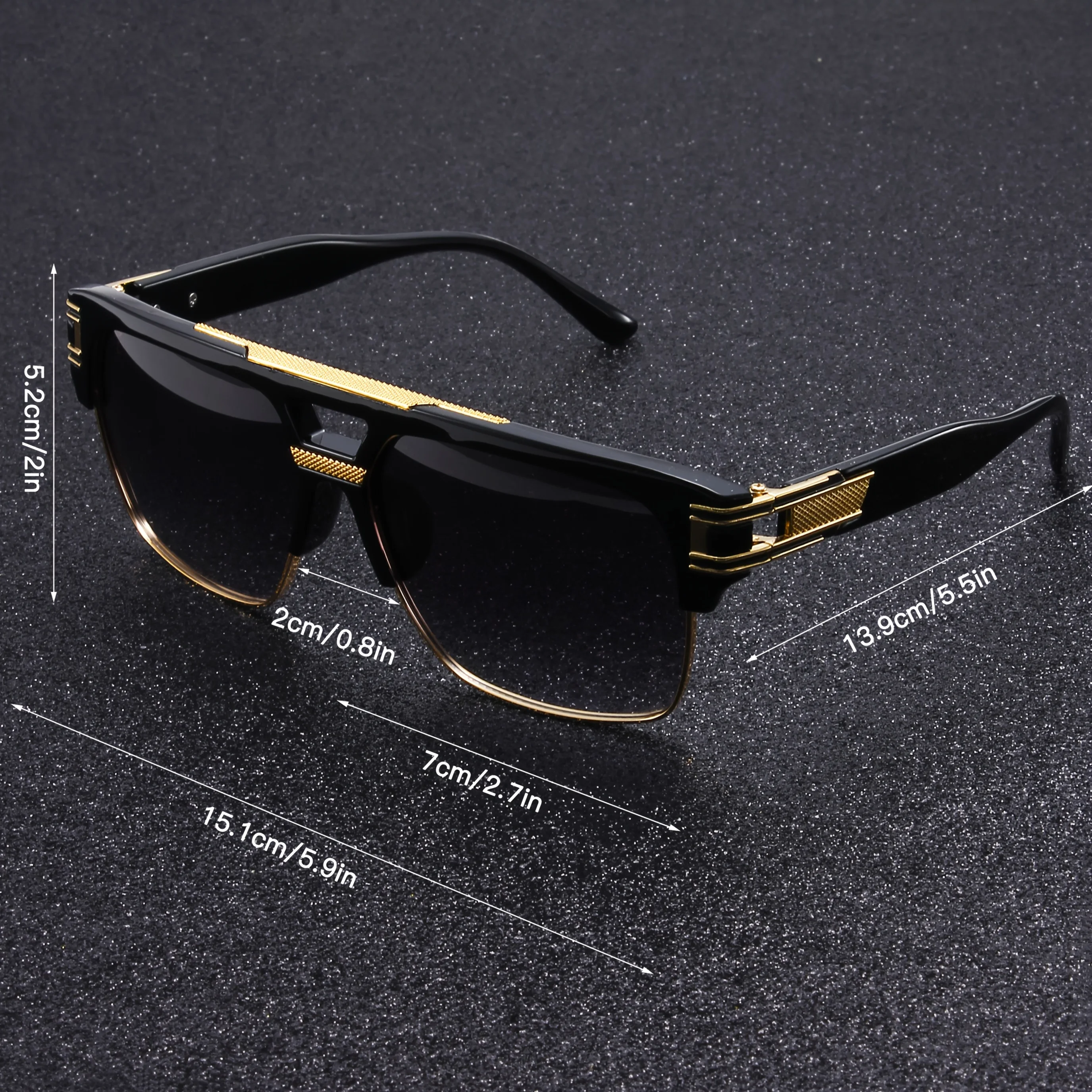 Black Gold Double Beam Square Sunglasses, Light Luxury Men's Business Driving Glasses image 6