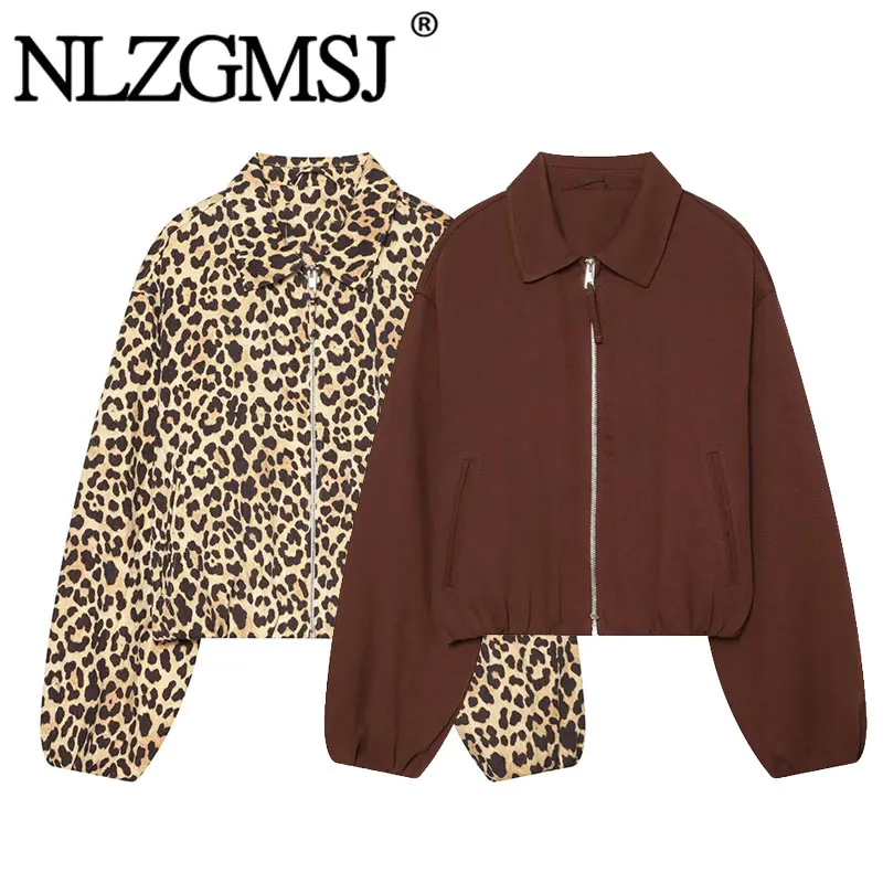 NLZGMSJ 2026 Autumn Women Lapel Collar Bomber Jacket Pleated Long Sleeve Loose Casual Cropped Outerwear