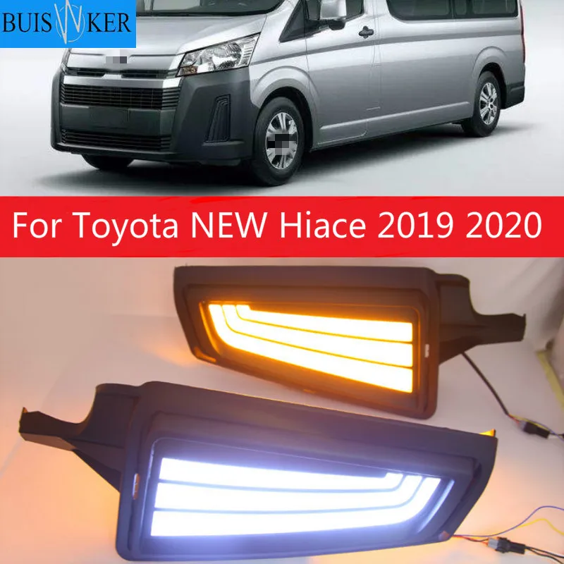 

2Pcs for Toyota NEW Hiace 2019 2020 Car LED DRL Daytime Running Light fog lamp Decoration With Flowing Turn Signal