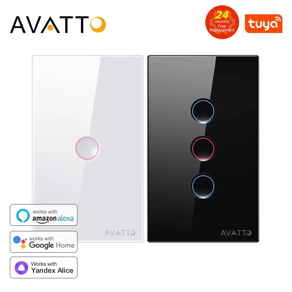 

Умный сенсорный выключатель AVATTO Tuya WiFi 1/2/3/4 Gang, рифленый кнопочный переключатель, беспроводной пульт дистанционного управления, работает с Alexa,Google Home