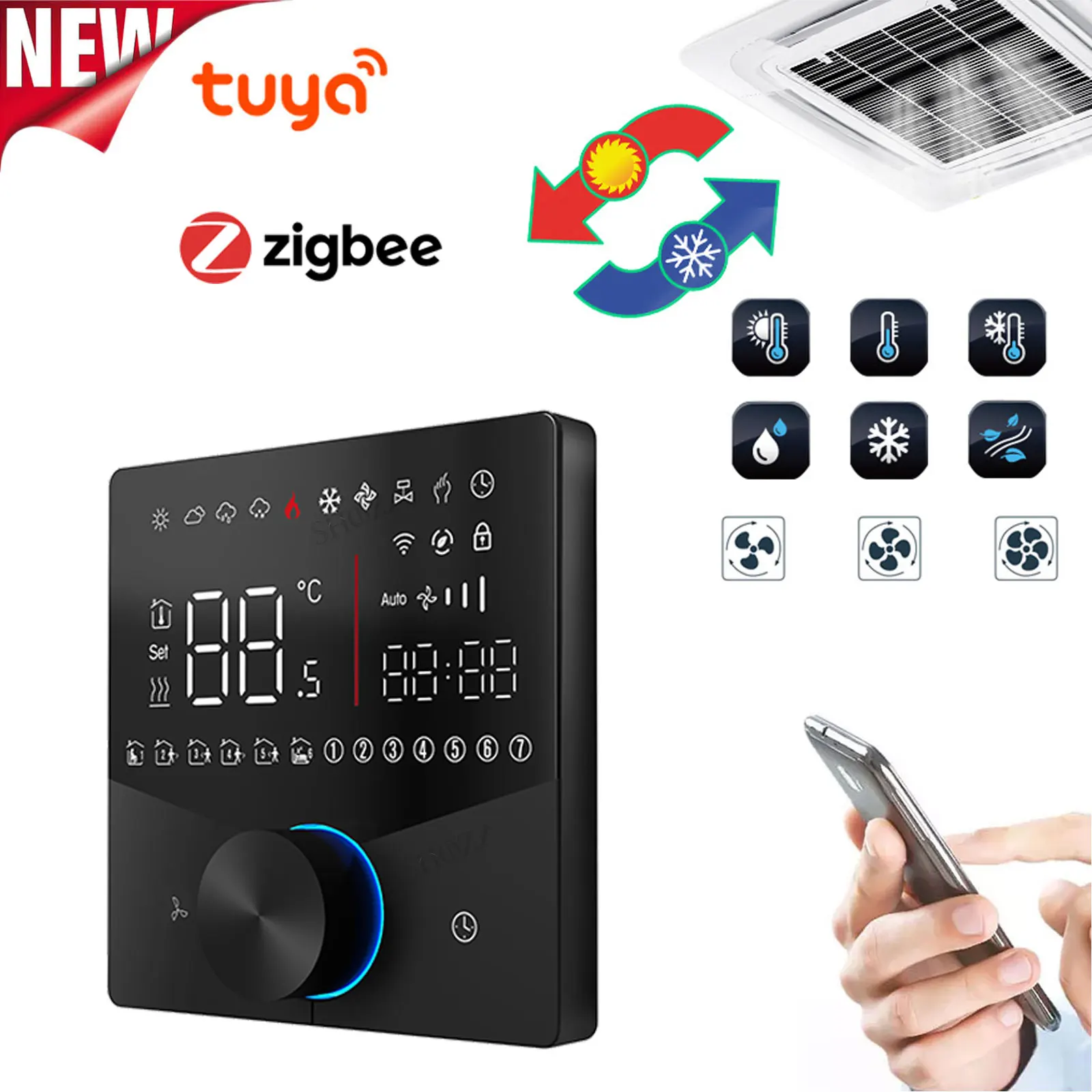 ZigBee 3.0 에어컨 압축기 온도 조절기 팬 코일 장치 디지털 온도 조절기 220V Tuya Smart Life Alexa Google 홈 