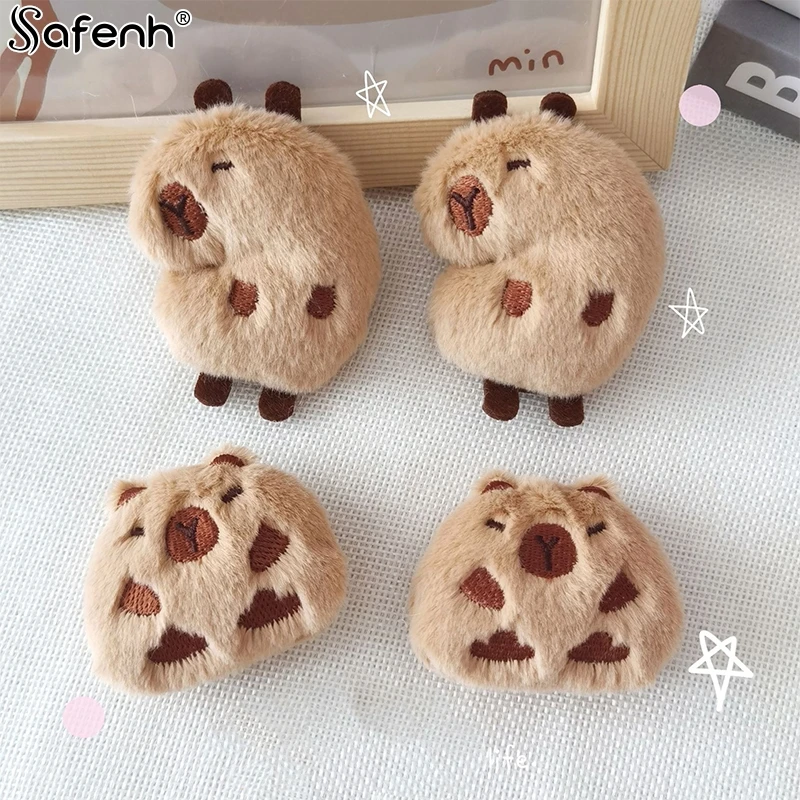 Plush Mini 1pcs Cute Capybara Animal Plush Doll Brooch Fluffy Soft Stuffed Clothes Badge Pins Backpacks Decoration Accessories