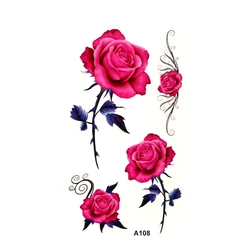Pink Rose Flower Waterproof Temporary Tattoo Stickers Body Art Henna Tattoo sticker Fake Tatoo Women