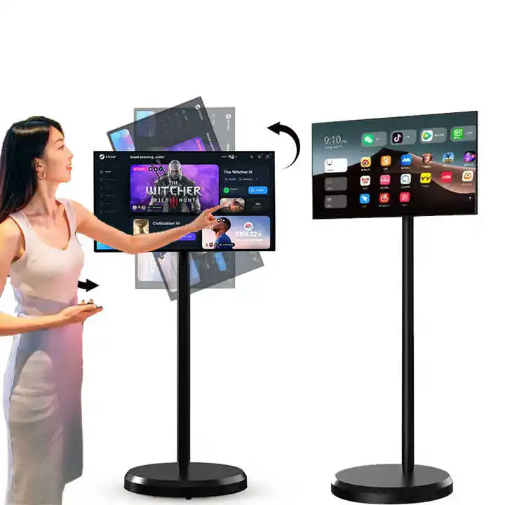 Tela plana 21.5 Polegada tv tela de televisão inteligente tela toque portátil tv móvel recarregável lcd suporte tv siga por me