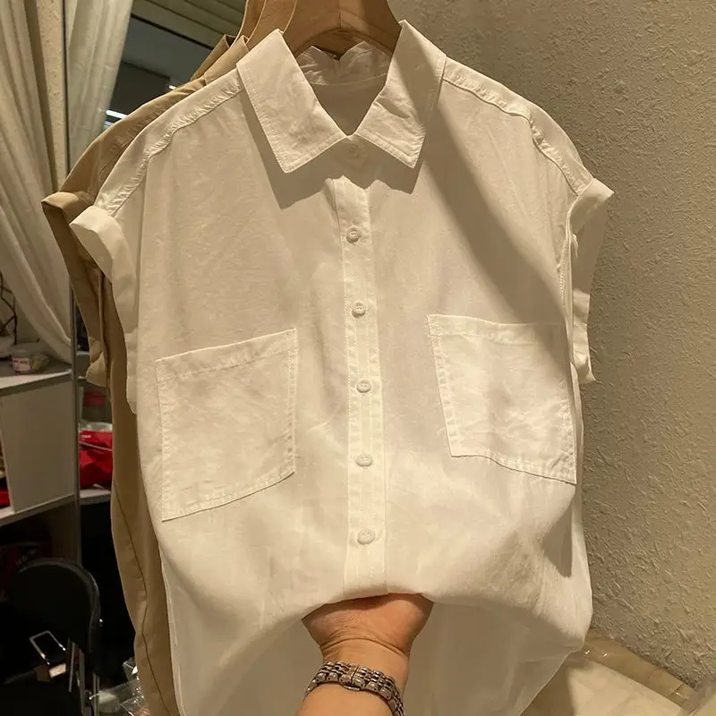 Blusa de retazos con bolsillos sin mangas para mujer, camisa holgada de Color sólido que combina con todo, Tops informales, ropa de moda, novedad de