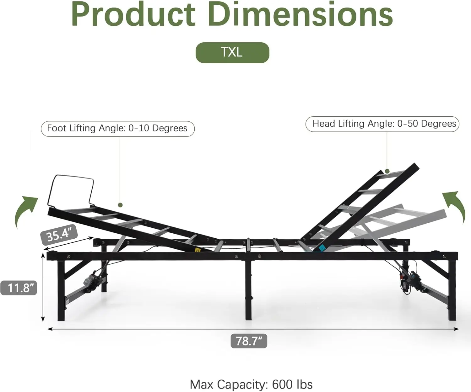 Adjustable Bed Frame Twin XL Electric Adjustable Bed Base with Head and Foot Incline Low-Noise Motor and Remote Control,