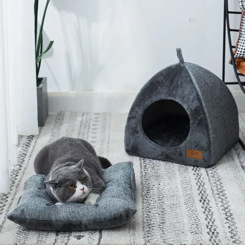 Closed Cat Bed House For Indoor Winter Warm Deep Sleep Comfort Pet Basket Cozy Little Mat For Small Dog Kitten Accessories