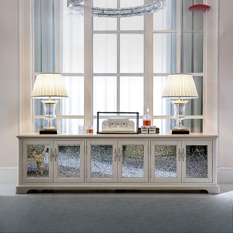 Classic pure American TV cabinet villa European living room solid wood floor cabinet floor low cabinet storage EA7