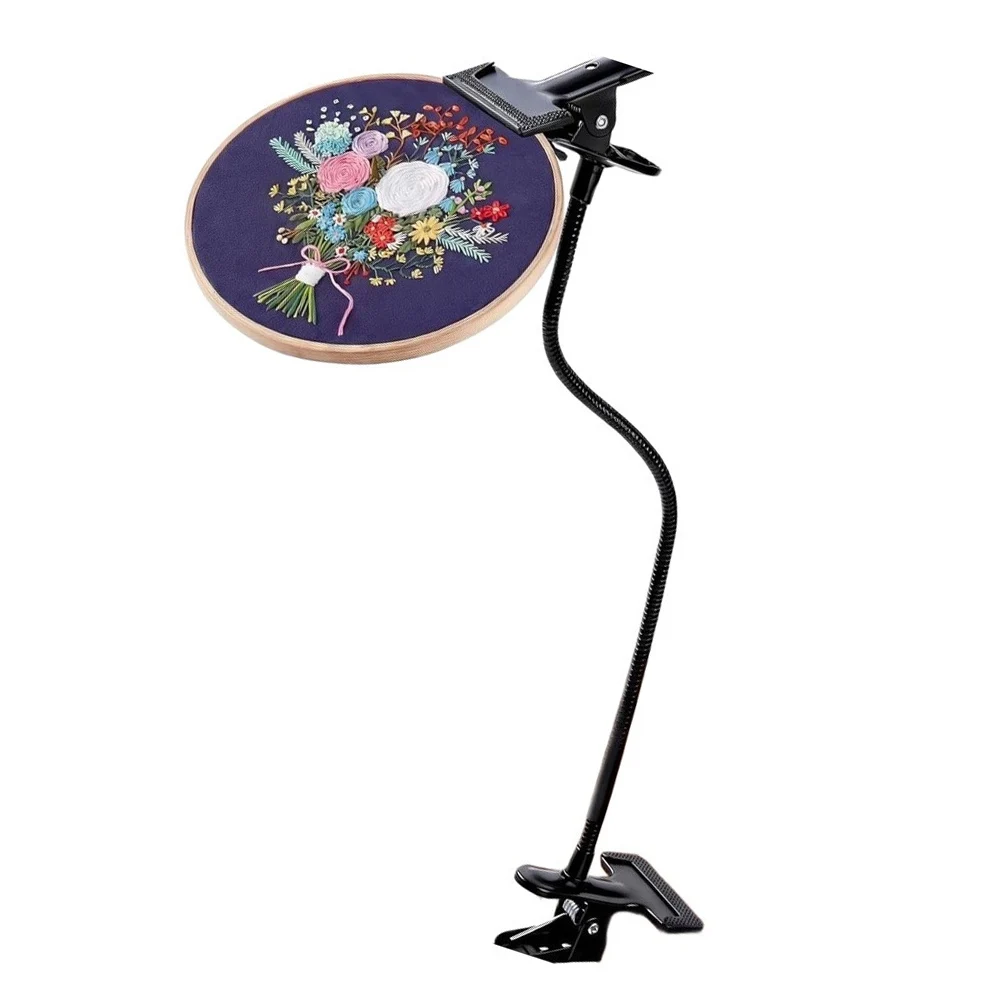 Adjustable Gooseneck Embroidery Stand for Cross Stitch Needlepoint and Fabric-Based Craft Projects with Table Clamp