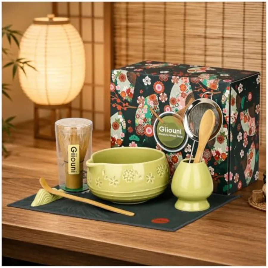 Set de Matcha, Set de Matcha de Cerámica con Tazón, Soporte para Chasen, Cuchara, Tamiz, Kit de Ceremonia Japonesa para Amantes del Matcha
