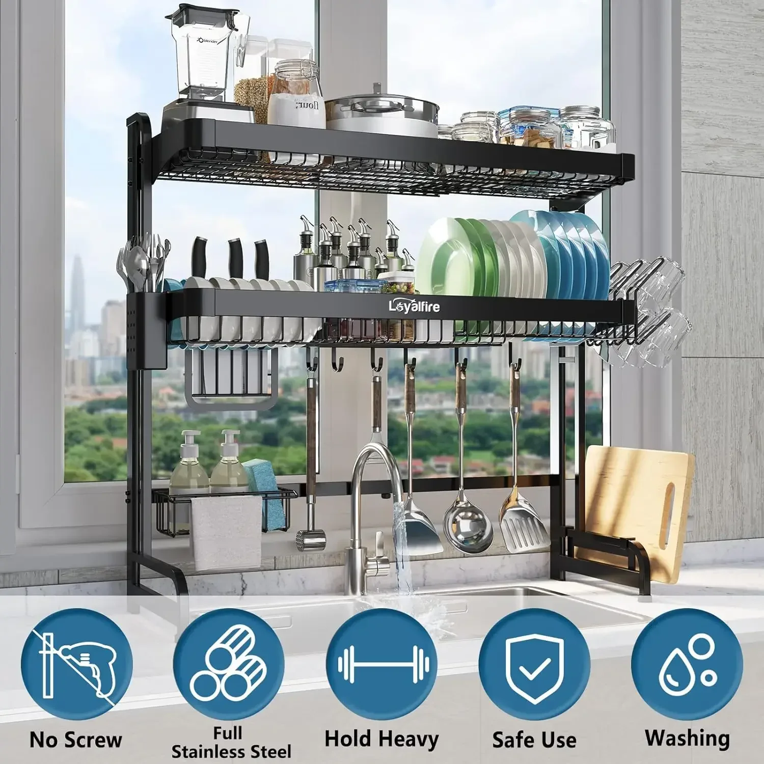 

[XMSJ]Over Sink Dish Drying Rack, 3 Tier Adjustable Length (20.87'' To 37.6'') Full Stainless Steel Large Storage Kitchen Dish R