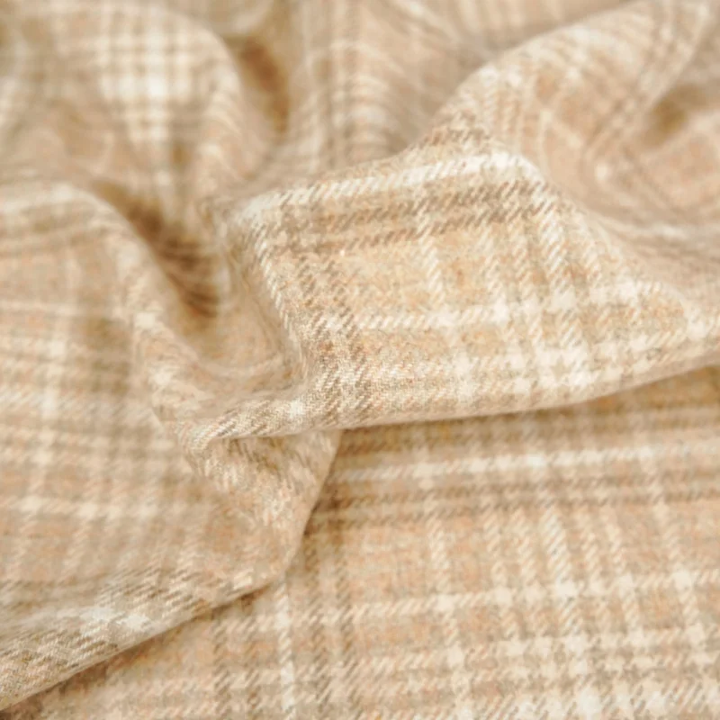 Delicate90Wool light khaki plaid woolen fabric for jackets, pants, skirts, and clothing designer materialsA