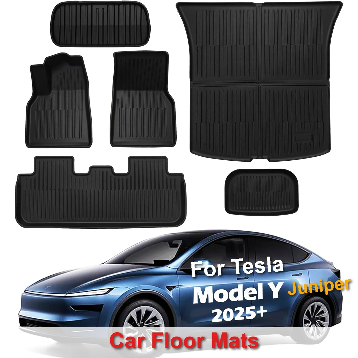 

Floor Mats For Tesla Model Y Juniper 2025 2026 TPE Odorless Wear-Resistant Trunk Liner Durable Cargo Protective Mat Backrest Pad