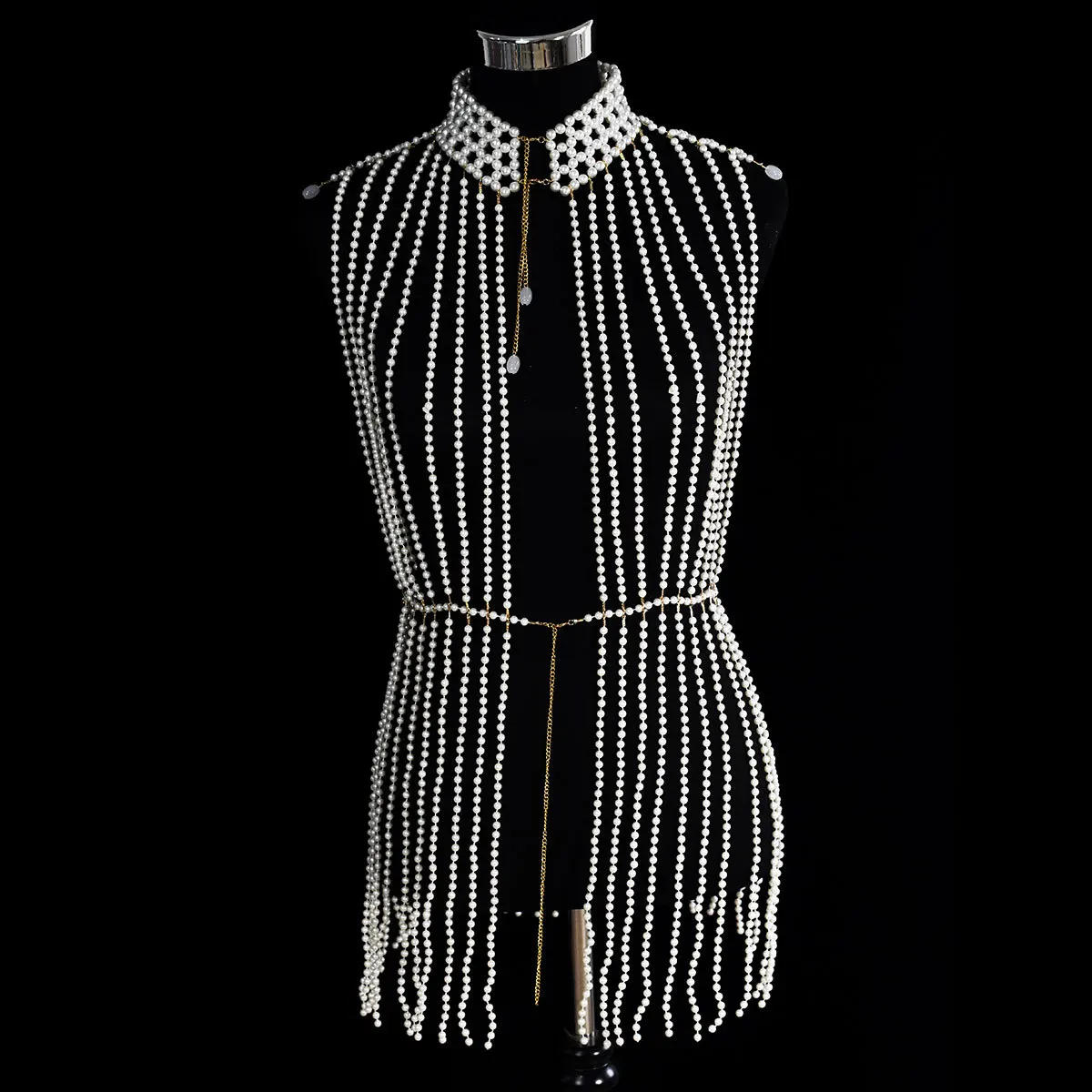 2024 Sexy long imitation pearl body chain Fashion fringe dress Bra waist chain