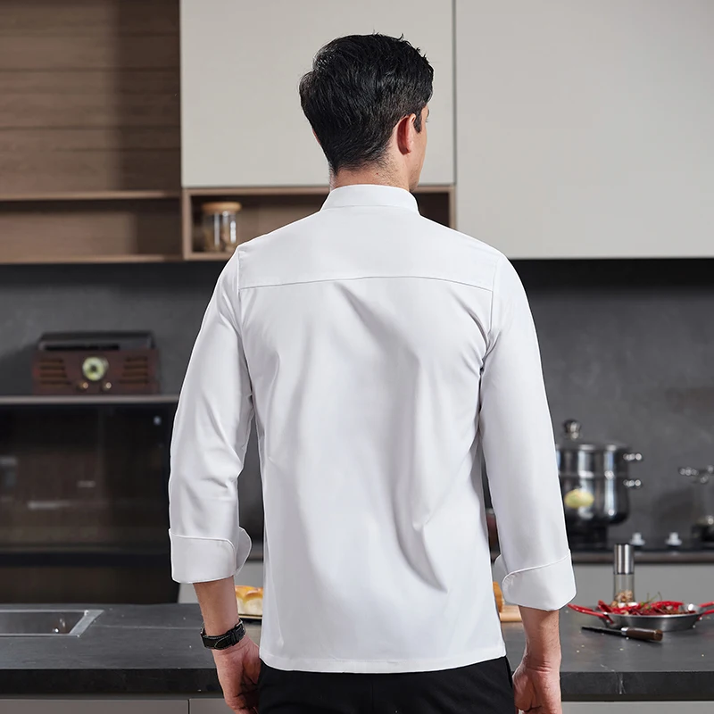 Custom Catering Chef Uniform Kitchen Shirt Restaurant Bakery Workwear Tops for Men Women Long Sleeve Cook Coat Design Logo Name