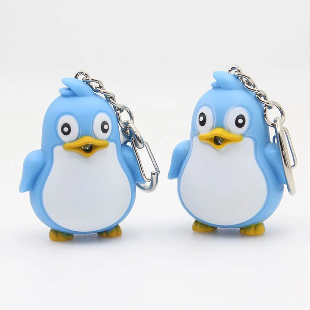 Portable ABS LED Keychain Sound Effect Cartoon Penguin Key Ring LED Light Sound Keychain Party Favor