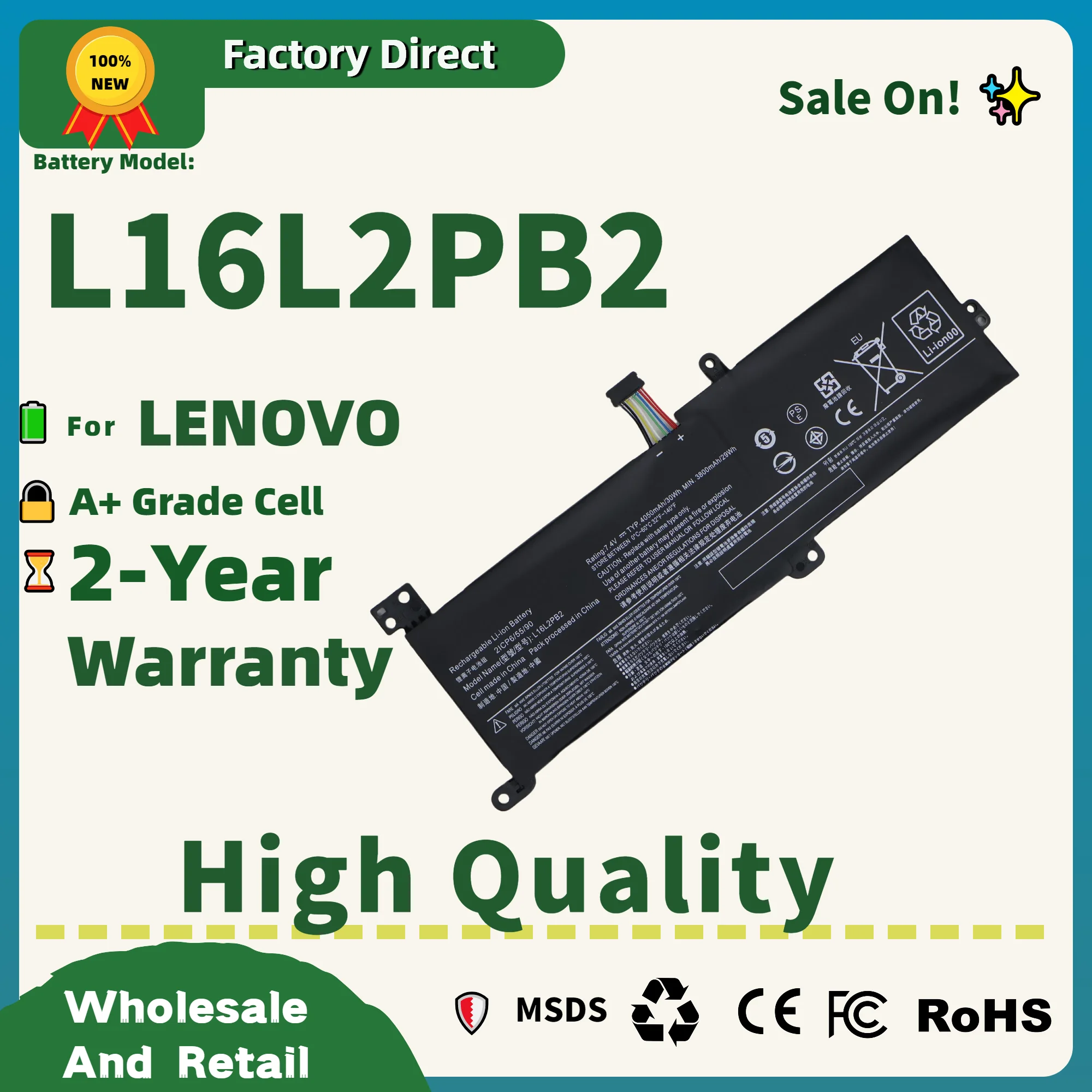 

Factory Direct! L16L2PB2 Battery For Lenovo IdeaPad 520-15IKB L16S2PB1 L16L2PB3 L16C2PB1 L17L2PF1 L17M2PB7 L16M2PB2 L16M2PB1