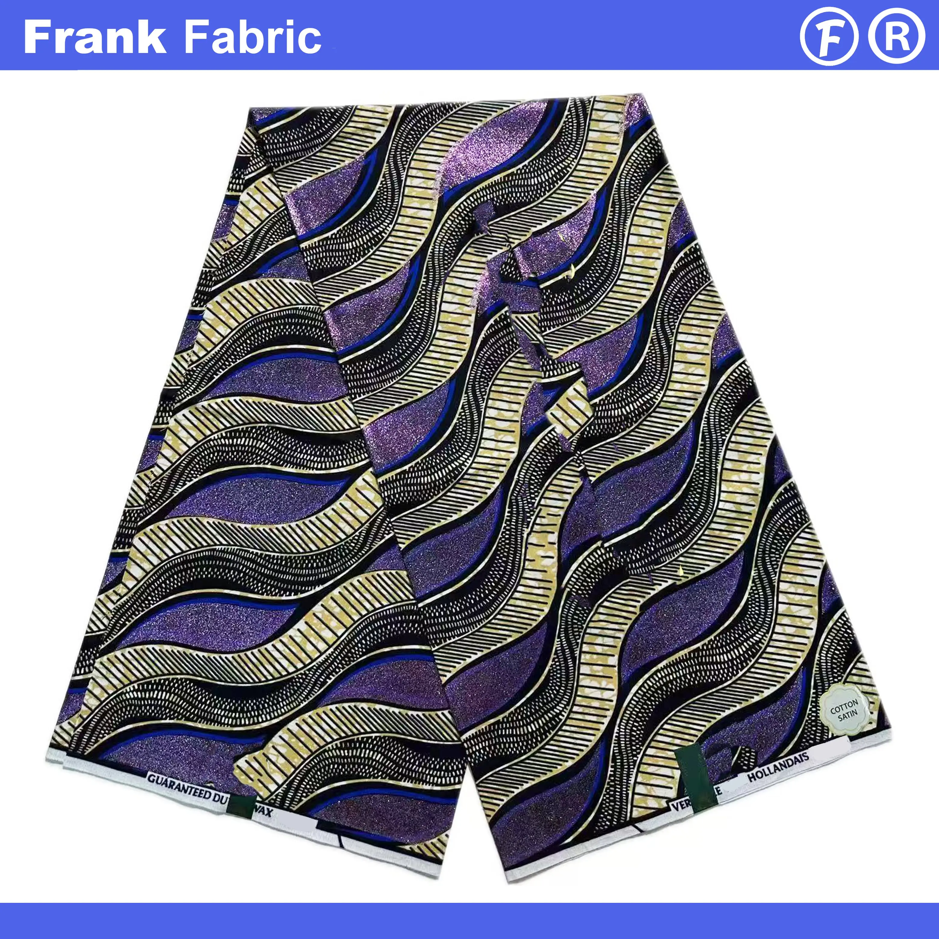 

Гранд-супер африканская блестящая восковая хлопчатобумажная ткань, 6 ярдов, золотой голландский Анкара, батик, ткань для элитной моды FF2508.048