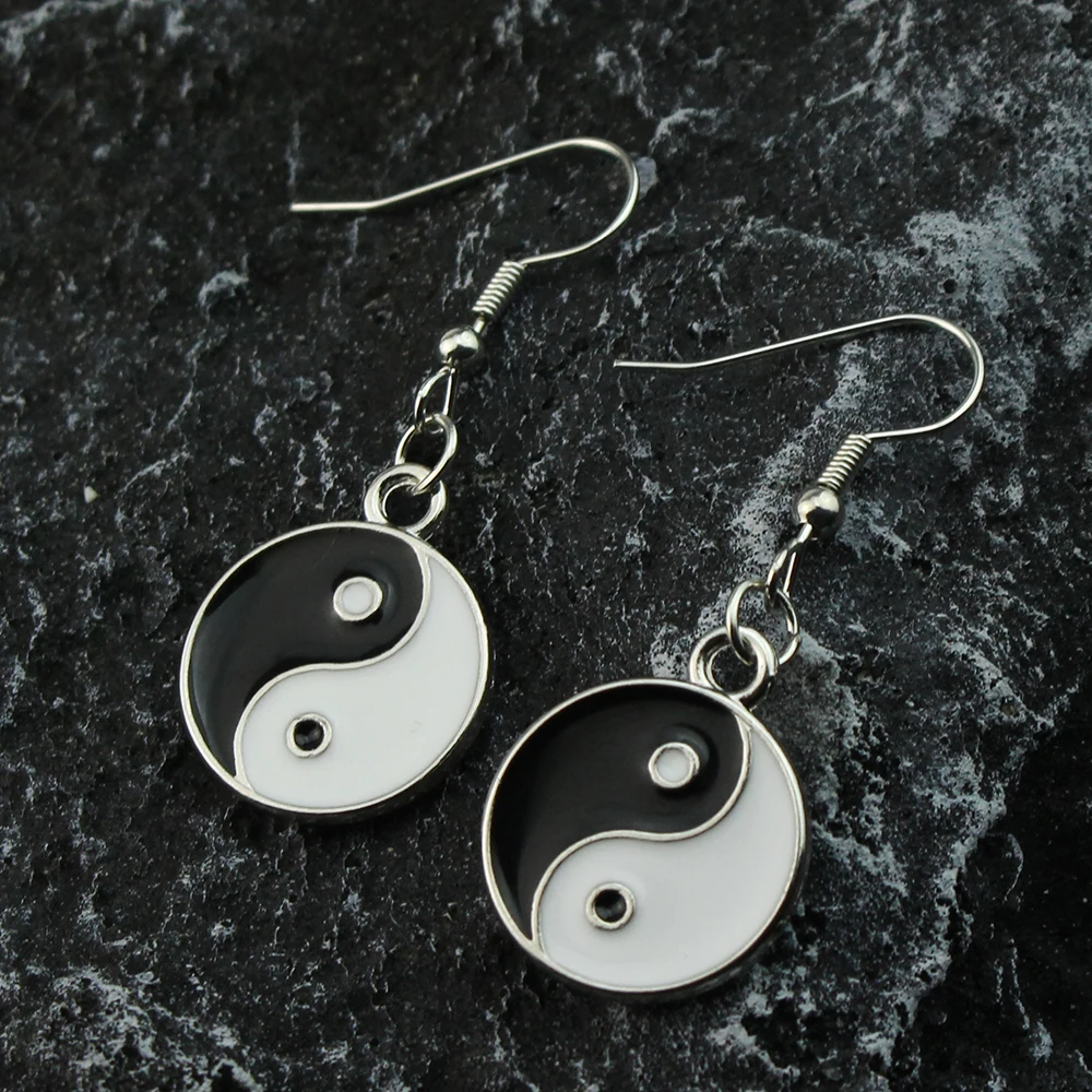 1Pair Couples Vintage Best Friend Black White Enamel Earring Tai Chi Yin Yang Pendant Women Men Earrings Friendship Jewelry