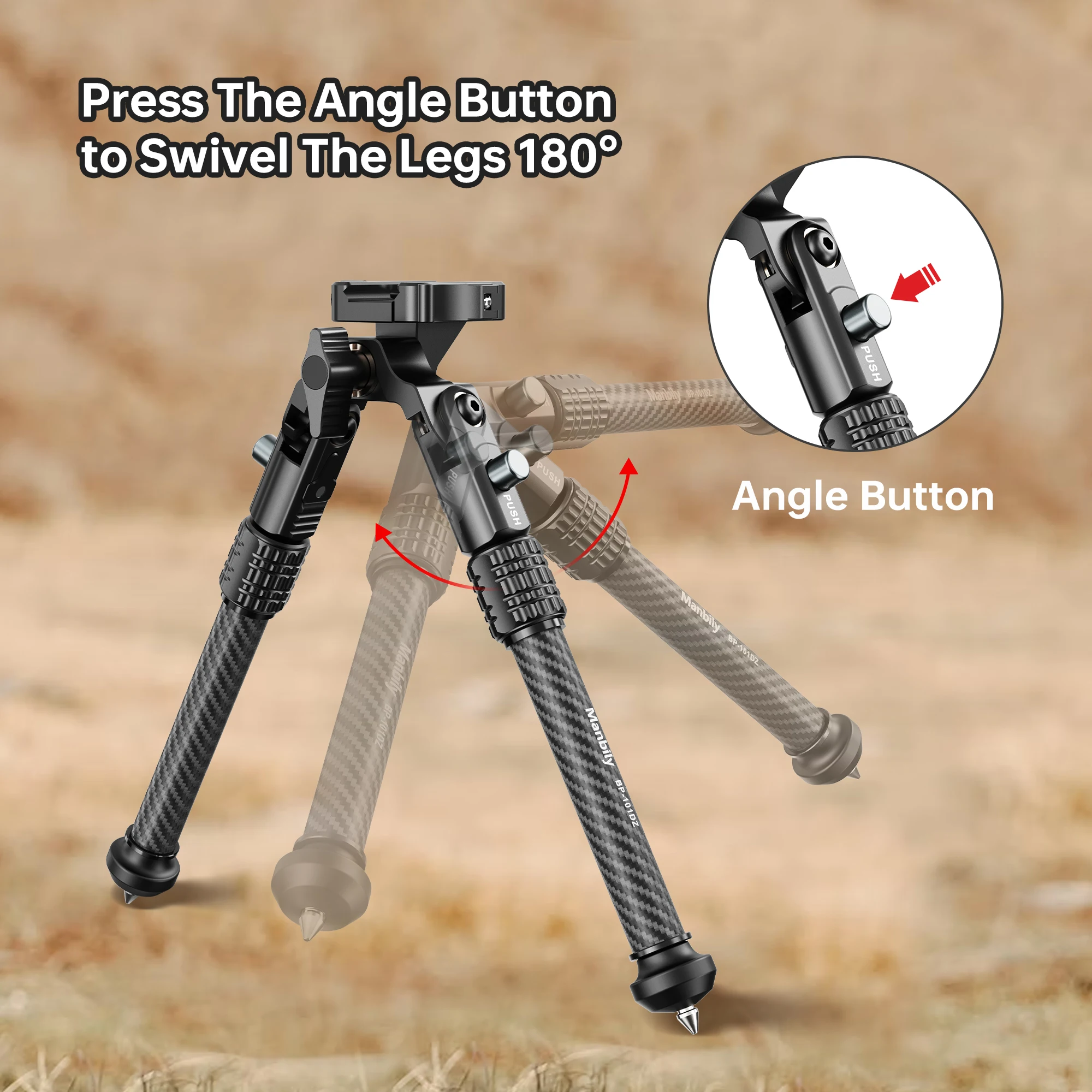 Manbily BP-101DZ Carbon Fiber Camera Inverted Tripod Adjustable Stand Max. Load 15Kg