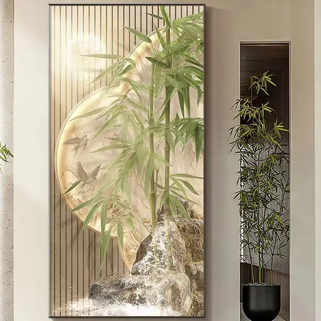 Bamboo newspapers, safe entrance decoration, light luxury corridor, hanging paintings, high-end sense with lighting murals
