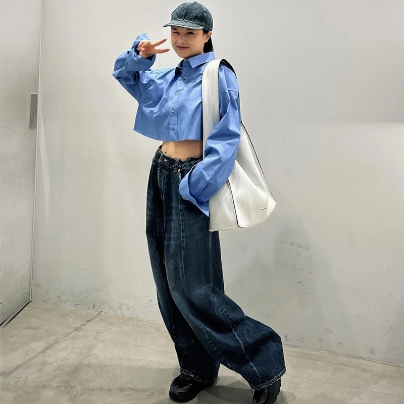 إبر السراويل واسعة الساق الرجال النساء الدهون Waed الدنيم الجينز اليابانية Sle فانوس Waed الأزرق الجينز السراويل غير رسمية