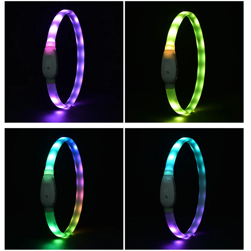 Collier lumineux décoloré RVB pour chiens, aste par USB, lumière LED Shoous, sécurité nocturne, accessoires pour animaux de compagnie, grands et moyens chiens