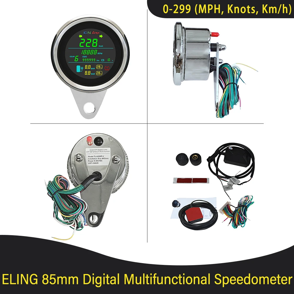 

HD Digital 85mm GPS Speedometer Odometer RPM Voltmeter Fuel Level with Tire Pressure Temperature Alarm Fit Motorbike Motorcycle