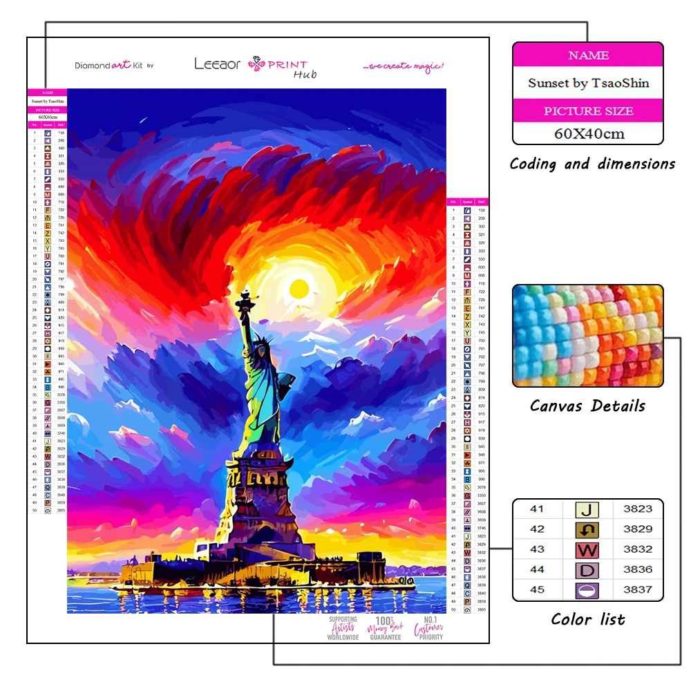 5D Colorful Buildings Diamond Painting Fantasy Statue Of Liberty Full Rhinestone Mosaic Embroidery Cross Stitch Kit Home Decor