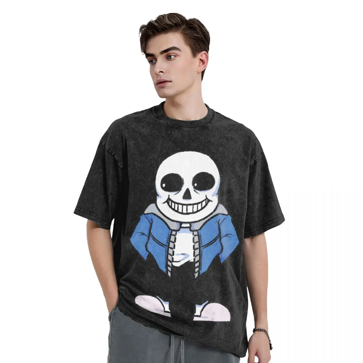 Washed T Shirt Undertale Sans Horn Skull Hip Hop Fashion T-Shirt Oversize Streetwear Short Sleeve Summer Tops Tops Tee Men Women