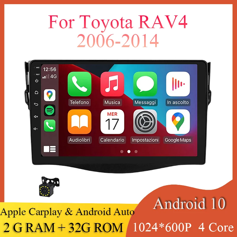 

Multimedia Carplay 2G+32G Android 10 Car Radio GPS Screen For Toyota RAV4 2006 - 2014 2 Din android Auto WIFI 1024*600 P