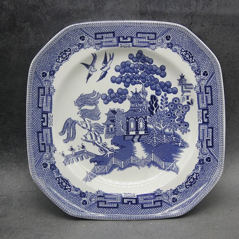 European Blue Willow Tableware Elegant English Tableware Ceramic Breakfast Plate Beef Vegetables Dessert Soup Bowl