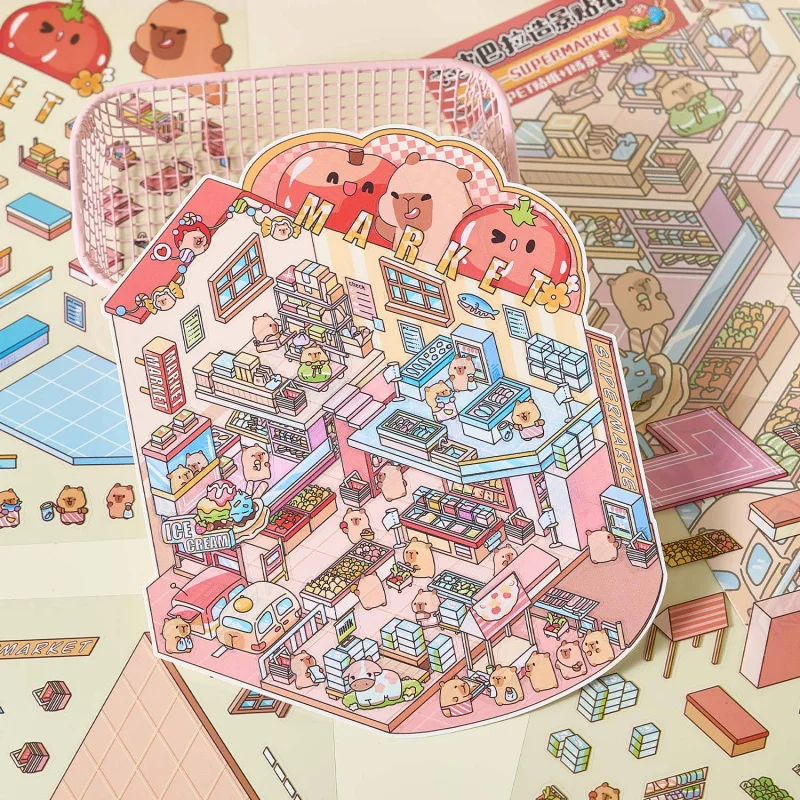 ملصقات مشهد ثلاثية الأبعاد لطيفة، تصميمات ثلاثية الأبعاد ذات طابع كرتوني غريب الأطوار لتزيين حساب اليد والحرف اليدوية