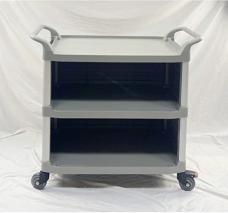 Easy-to-Move Restaurant Tea Serving & Cleaning Trolley Plastic Food Table Convertible To Meal Delivery Cart Without Doors
