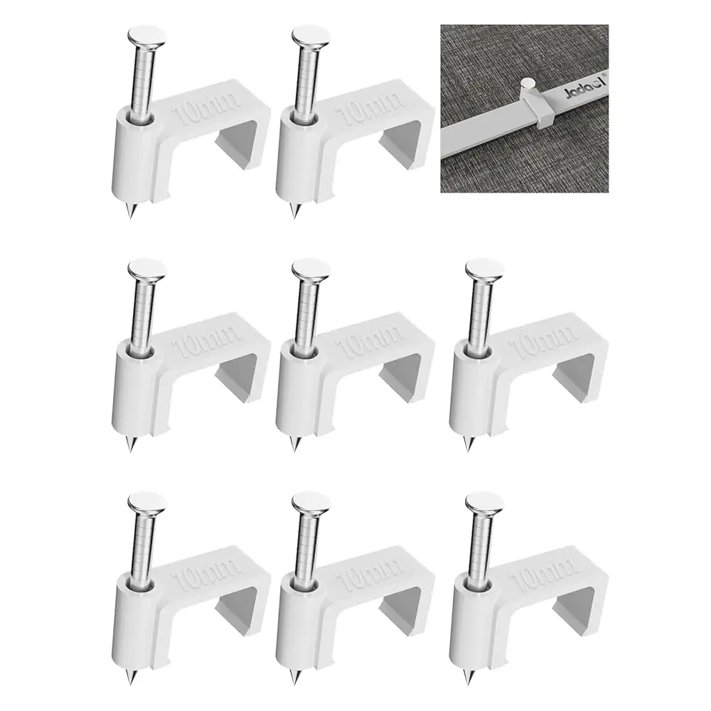 

100Pcs 10mm Cable Clips with Nails, Flat Ethernet Cable Wall Clips, LAN Network Cable Tacks, Coax & Speaker Wire Clips, Inte