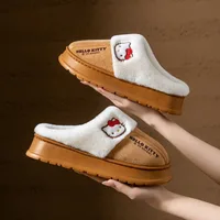 Sanrio Hello Kitty zapatillas creativas de dibujos animados Kawaii para niñas invierno grueso cálido lindo zapatillas de algodón regalo