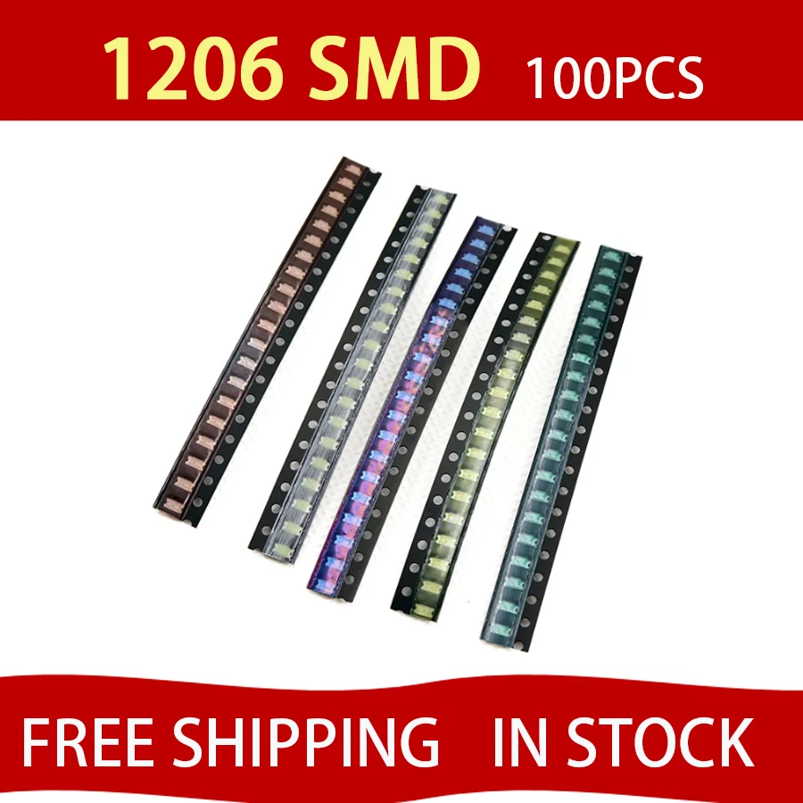 5 colors x20pcs =100pcs 1206 SMD LED light Package Red White Green Blue Yellow 1206 led kit Free Shipping