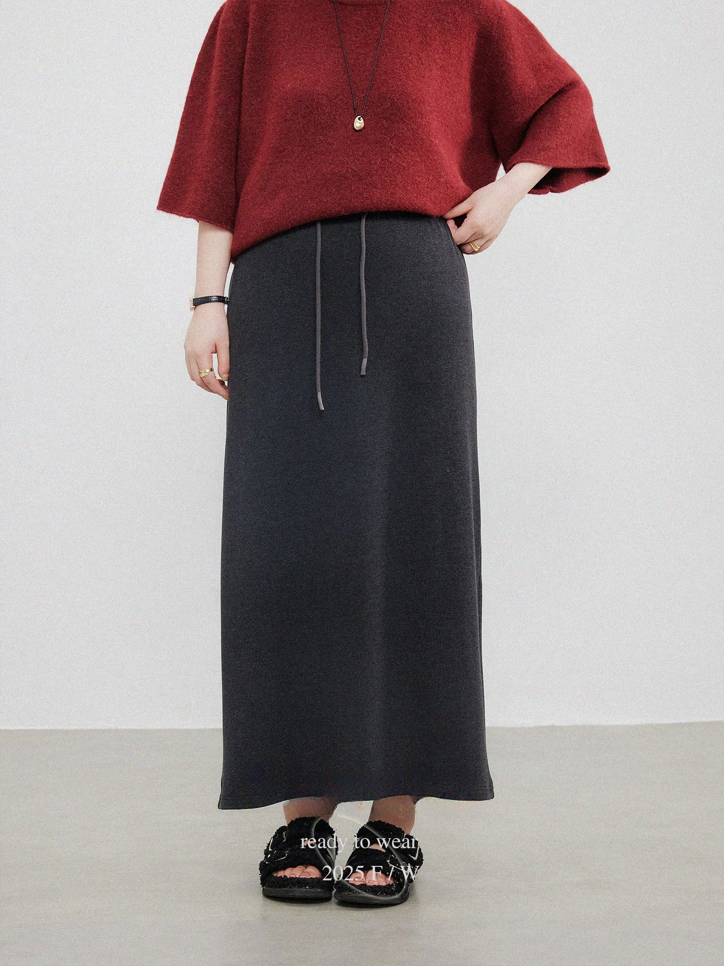 

Женская трикотажная длинная юбка больших размеров, осень-зима, новинка, утягивающая драпированная юбка с мягкими глазами, юбка трапециевидной формы с высокой талией