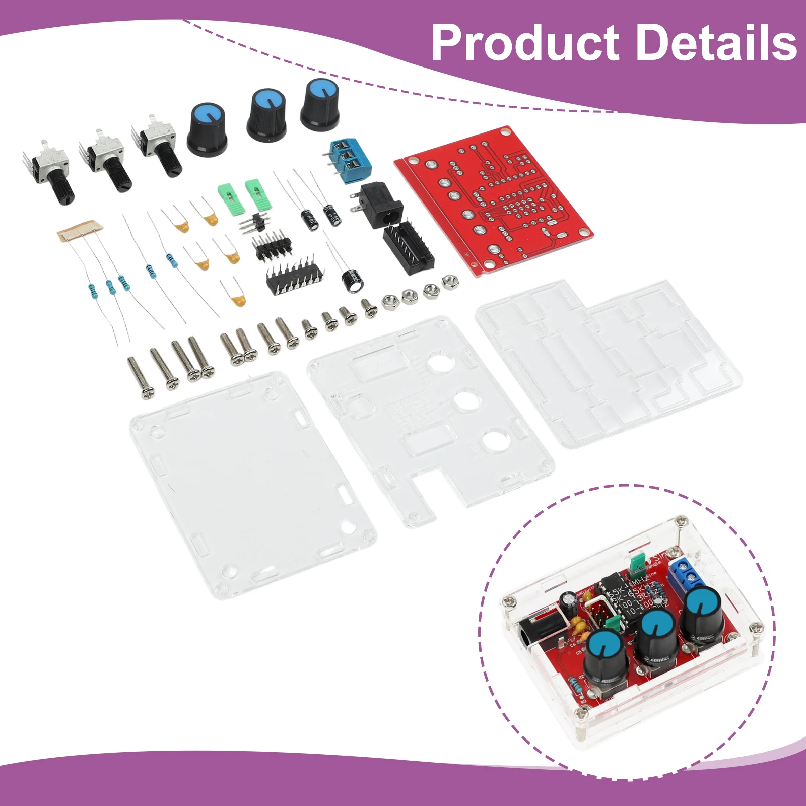 Adjustable 1Hz 1MHz Signal Generator Kit with Shell Sine Triangle Square Waveform Output for Electronic Circuit Simulation