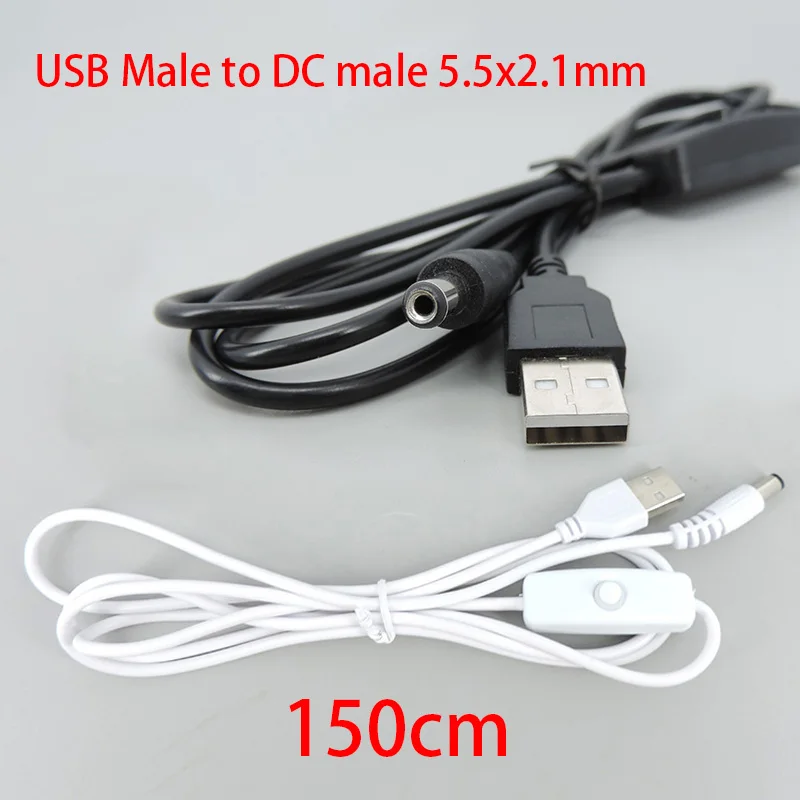 1.5m DC 5V USB Male to DC male 5.5x2.1mm Cable on/off button Switch wire Power supply Charging extension Cord k