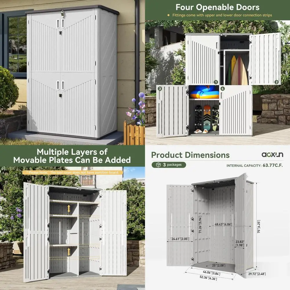 

Вертикальный навес для хранения на открытом воздухе, водонепроницаемый шкаф на 64 кубических футах для гаража и хранения вещей