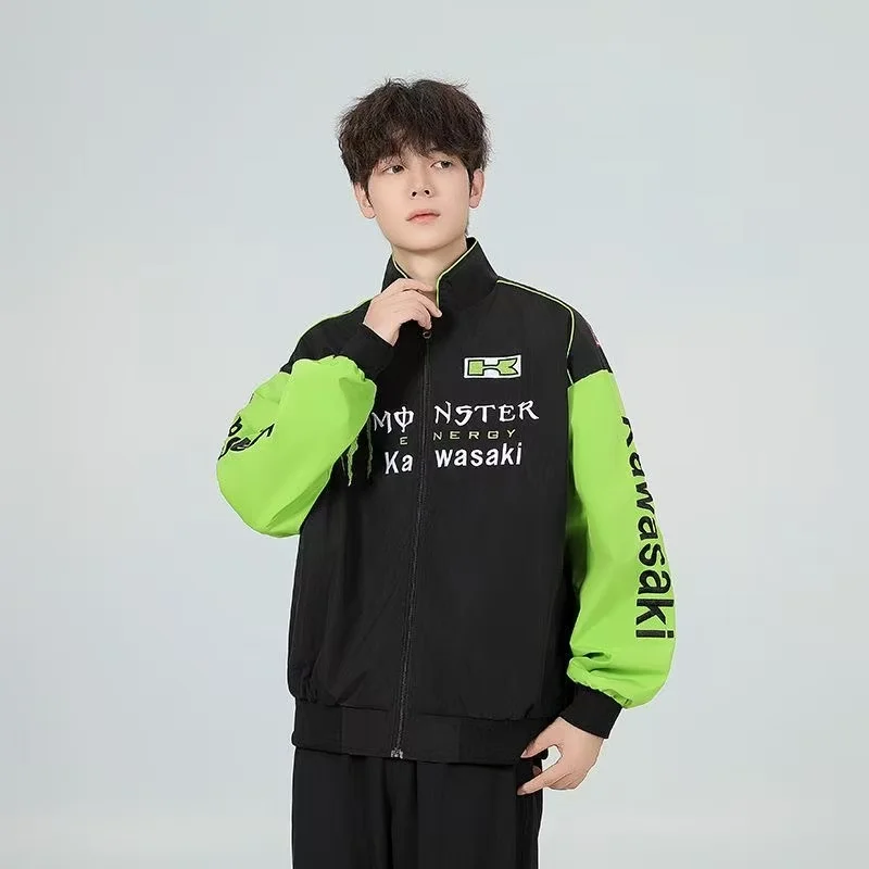 بدلة سباق كاواساكي للخريف والشتاء ملابس قطنية بدلة ركوب الدراجات سترة أمريكية بدلة بيسبول للرجال سترة دراجة نارية نسائية #6