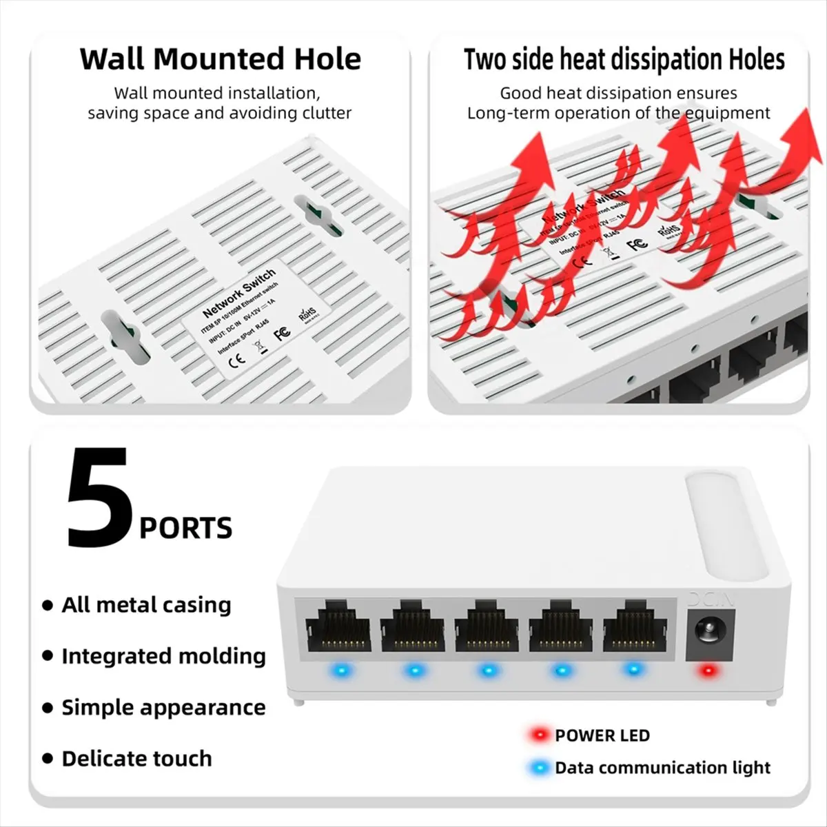 

(ABGQ) 5-портовый сетевой Ethernet-коммутатор 1000 Мбит/с с VLAN, блоком питания 5В, для домашней сети, офиса, дома, вилка стандарта США