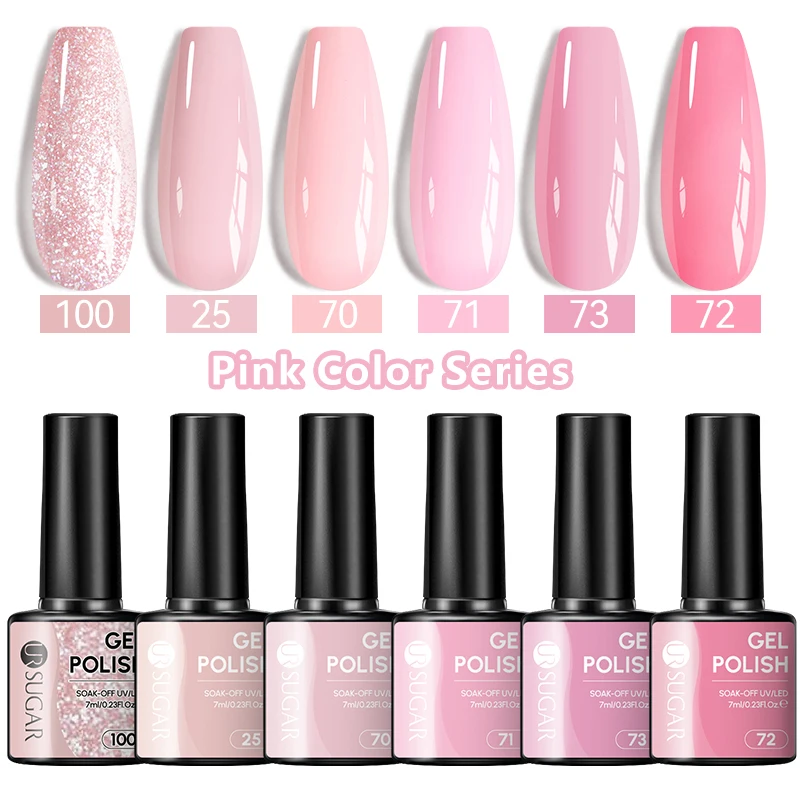 

UR SUGAR 6PCS Набор гель-лаков для ногтей серии розового цвета Полуперманентные лаки для дизайна ногтей Hybrid Soak Off UV LED Гель-маникюр