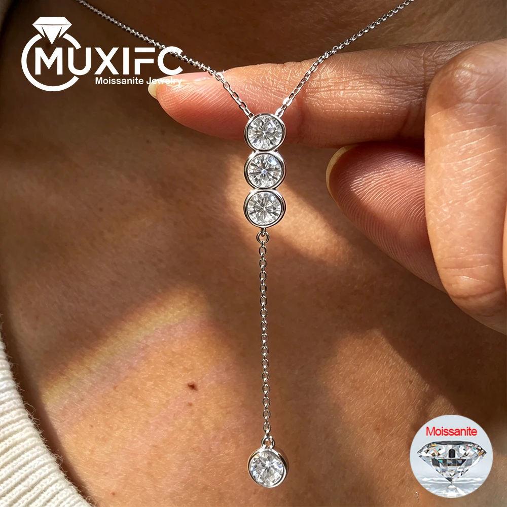 

Bubble Tassel Moissanite Necklace for Women Bezel Set Lab Diamond Choker with GRA S925 Silver Adjustable Y-Shaped Chain Jewelry