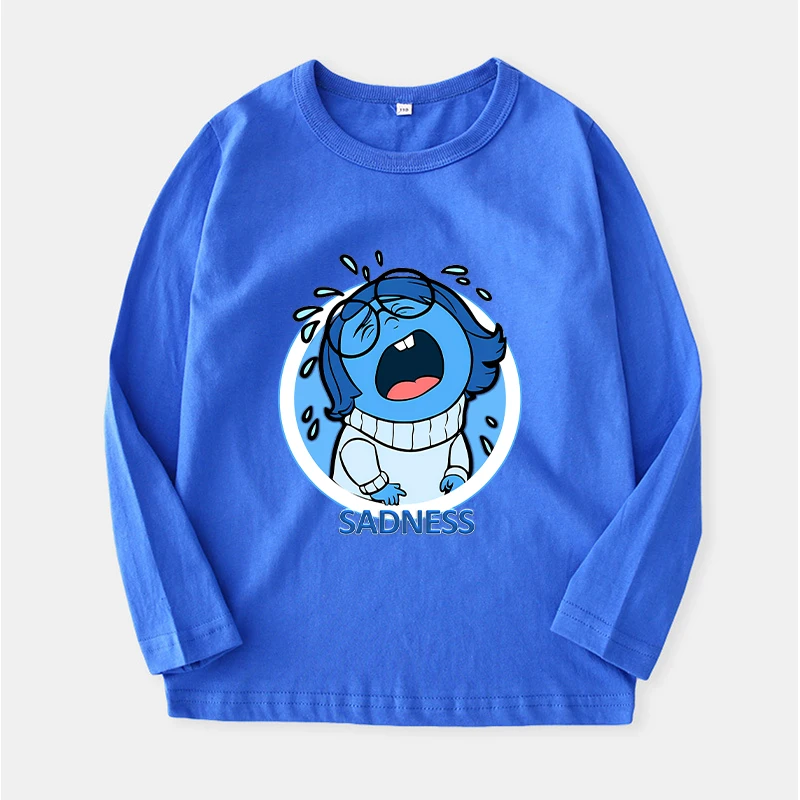 Disney Inside Outs Kids Long Sleeve Sweatshirt Movie Cartoon Print Thin Clothes Cotton Child\'s O Neck Tops Birthday Gift