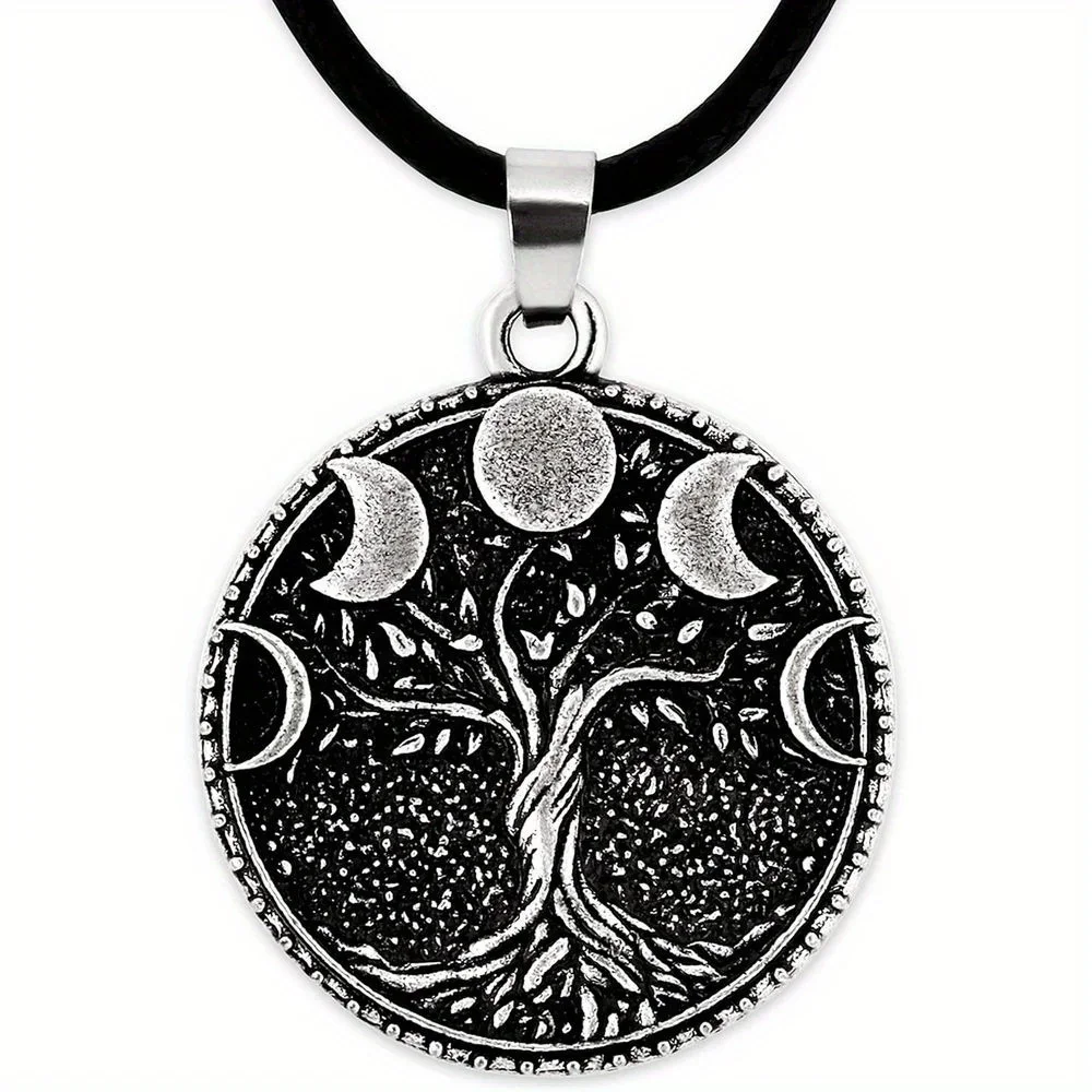 Fashion 1pc Antique Style Round Pendant Necklace with Sun & Moon & Tree of Life Detail, Cool Jewelry GiftAnniversary Party Gifts